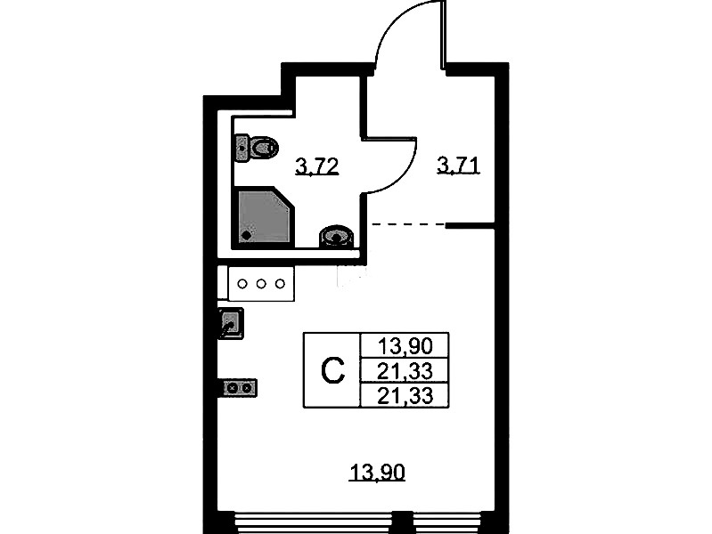 Квартира студия 21.33 м², 8/11 эт., ЖК «Новое Колпино»